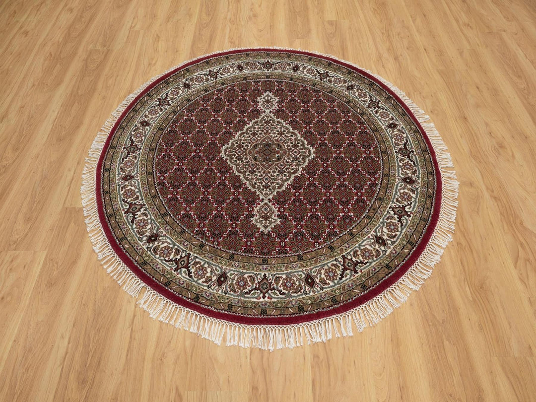 5'0" x 5'0" New Hand Knotted Red Wool Round Oriental Rug - MOA10291986