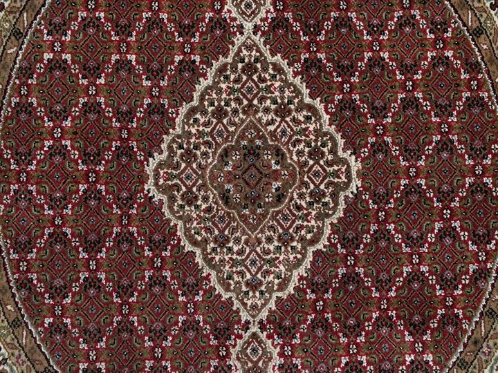 5'0" x 5'0" New Hand Knotted Red Wool Round Oriental Rug - MOA10291986