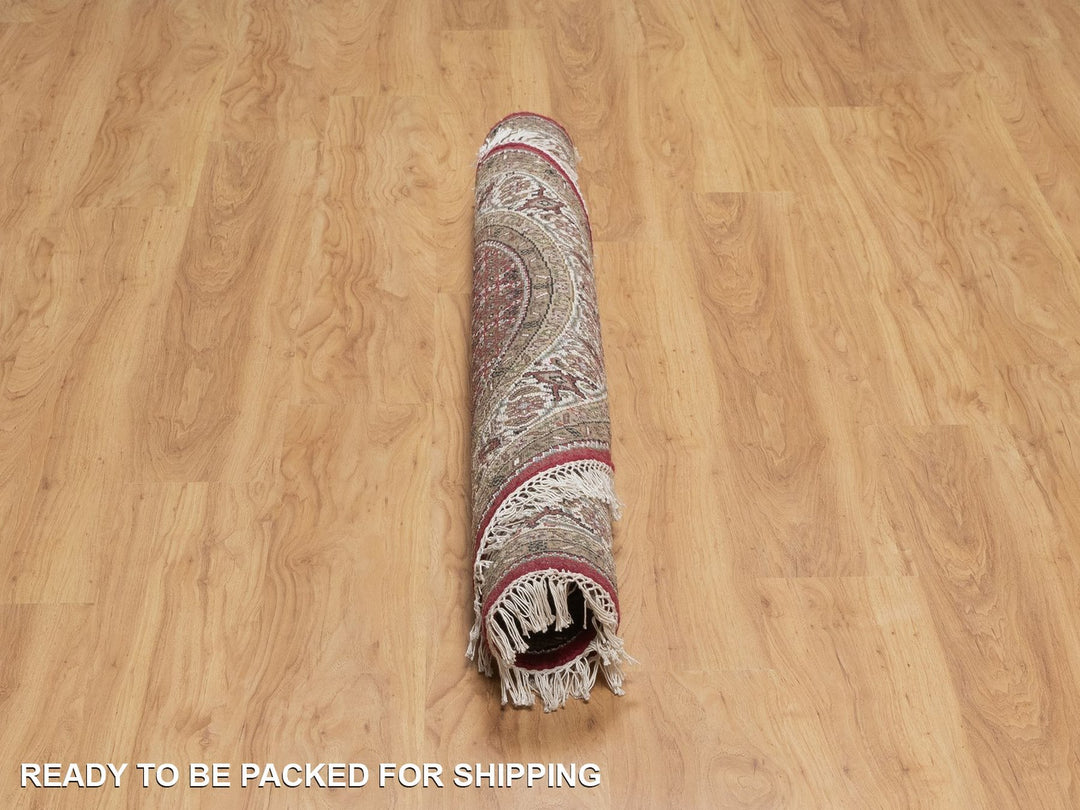 5'0" x 5'0" New Hand Knotted Red Wool Round Oriental Rug - MOA10291986