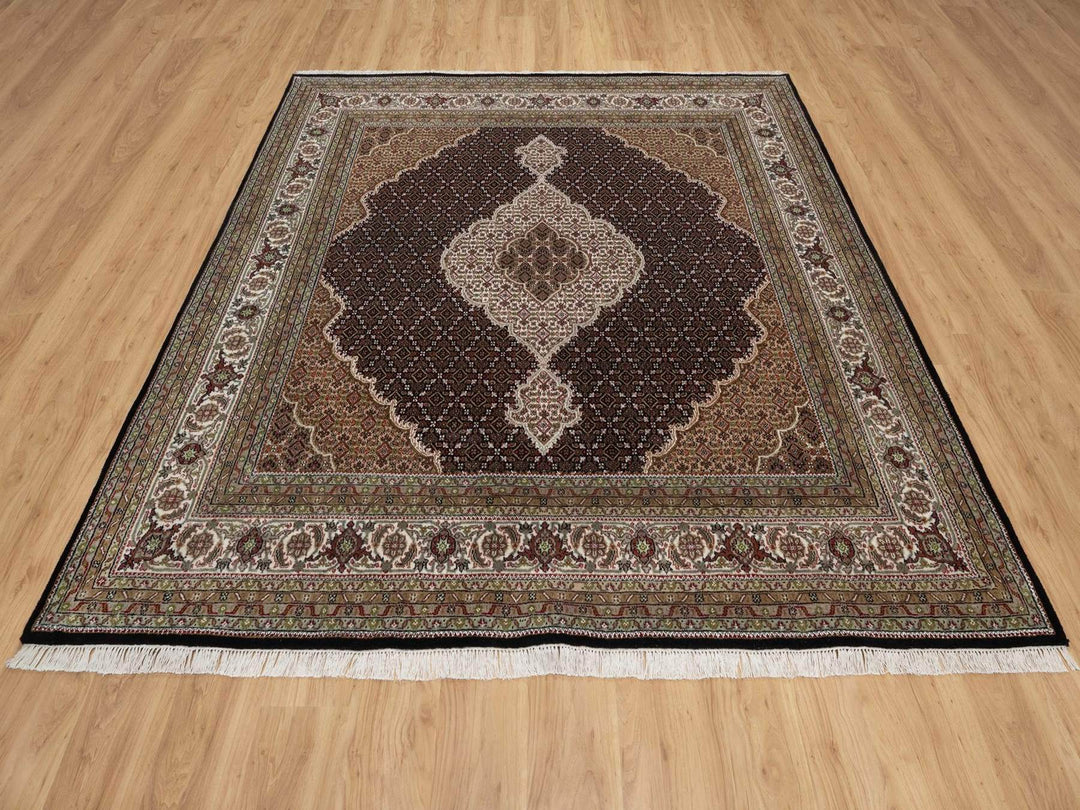 8'0" x 8'0" New Hand Knotted Black Wool Square Oriental Rug - MOA10291988