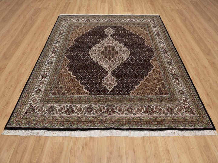 8'0" x 8'0" New Hand Knotted Black Wool Square Oriental Rug - MOA10291988