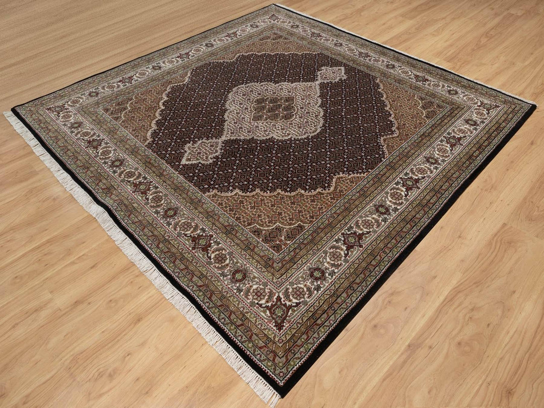 8'0" x 8'0" New Hand Knotted Black Wool Square Oriental Rug - MOA10291988