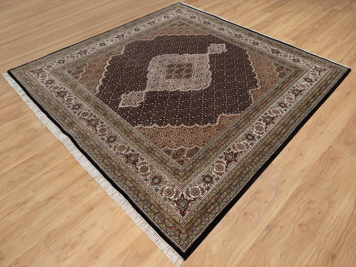 8'0" x 8'0" New Hand Knotted Black Wool Square Oriental Rug - MOA10291988