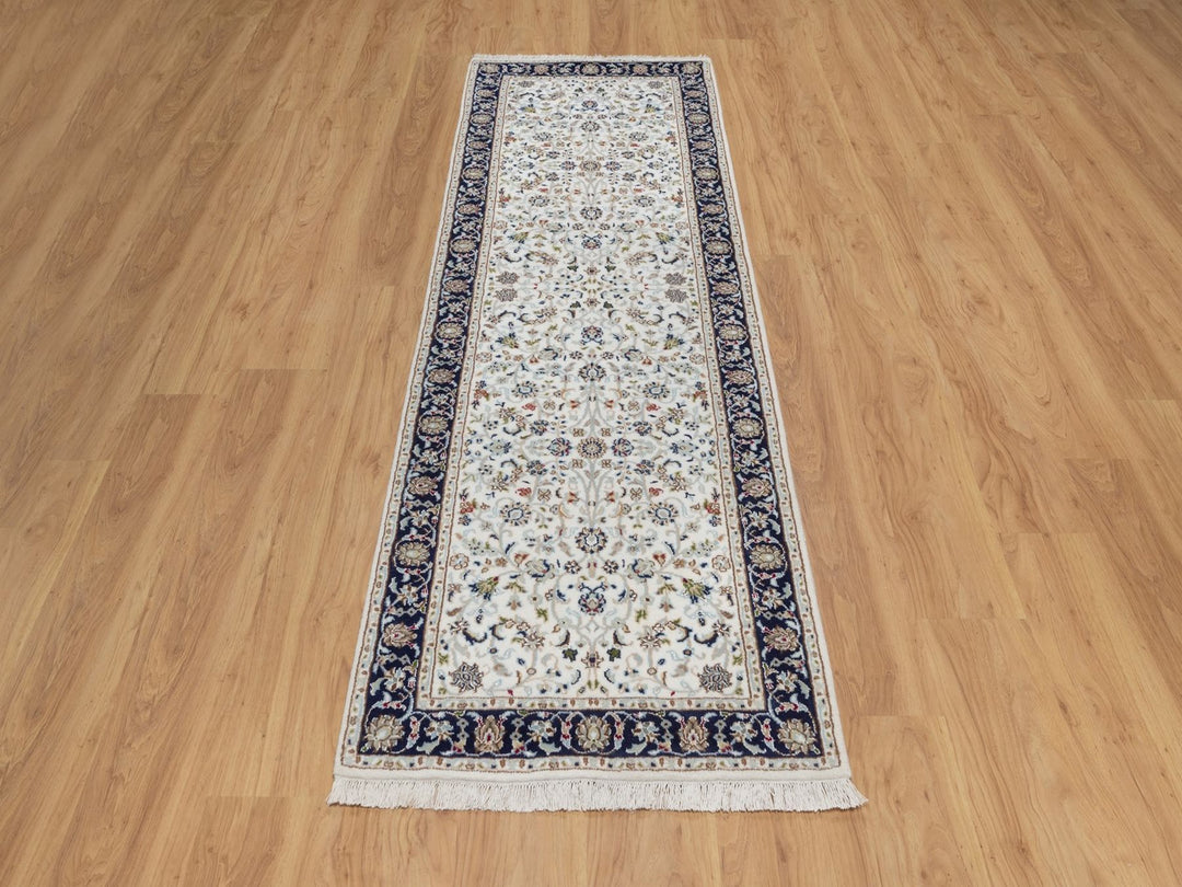 2'8" x 8'3" New Hand Knotted Ivory Wool & Silk Runner Oriental Rug - MOA10291995