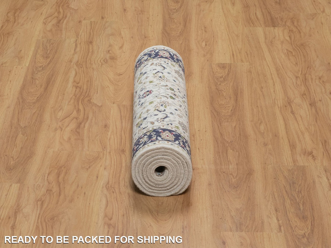 2'8" x 8'3" New Hand Knotted Ivory Wool & Silk Runner Oriental Rug - MOA10291995