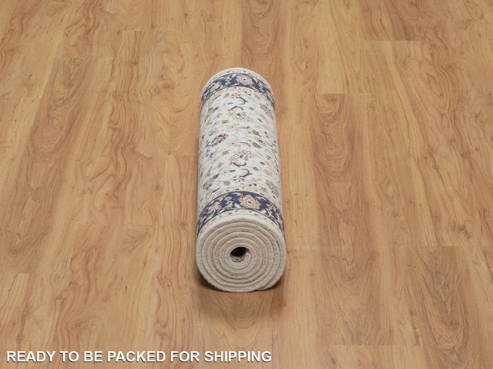 2'8" x 8'3" New Hand Knotted Ivory Wool & Silk Runner Oriental Rug - MOA10291995