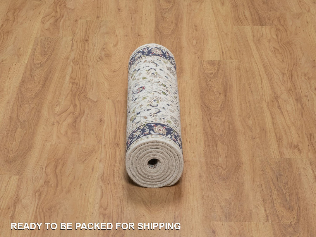 2'8" x 8'3" New Hand Knotted Ivory Wool & Silk Runner Oriental Rug - MOA10291996