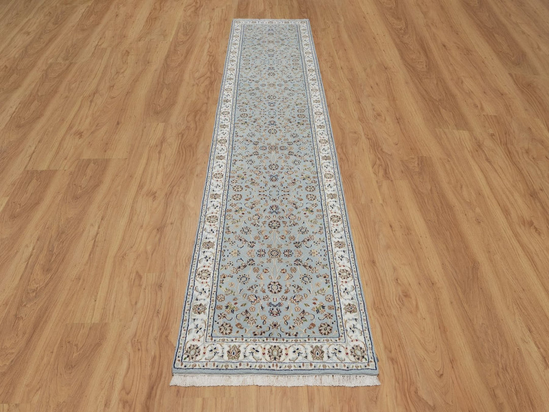 2'9" x 12'2" New Hand Knotted Blue Wool & Silk Runner Oriental Rug - MOA10291997