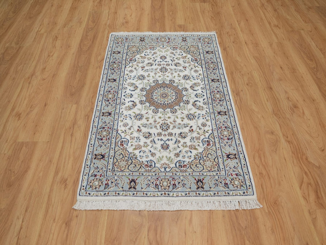 3'0" x 5'1" New Hand Knotted Ivory Wool & Silk Rectangle Oriental Rug - MOA10291998