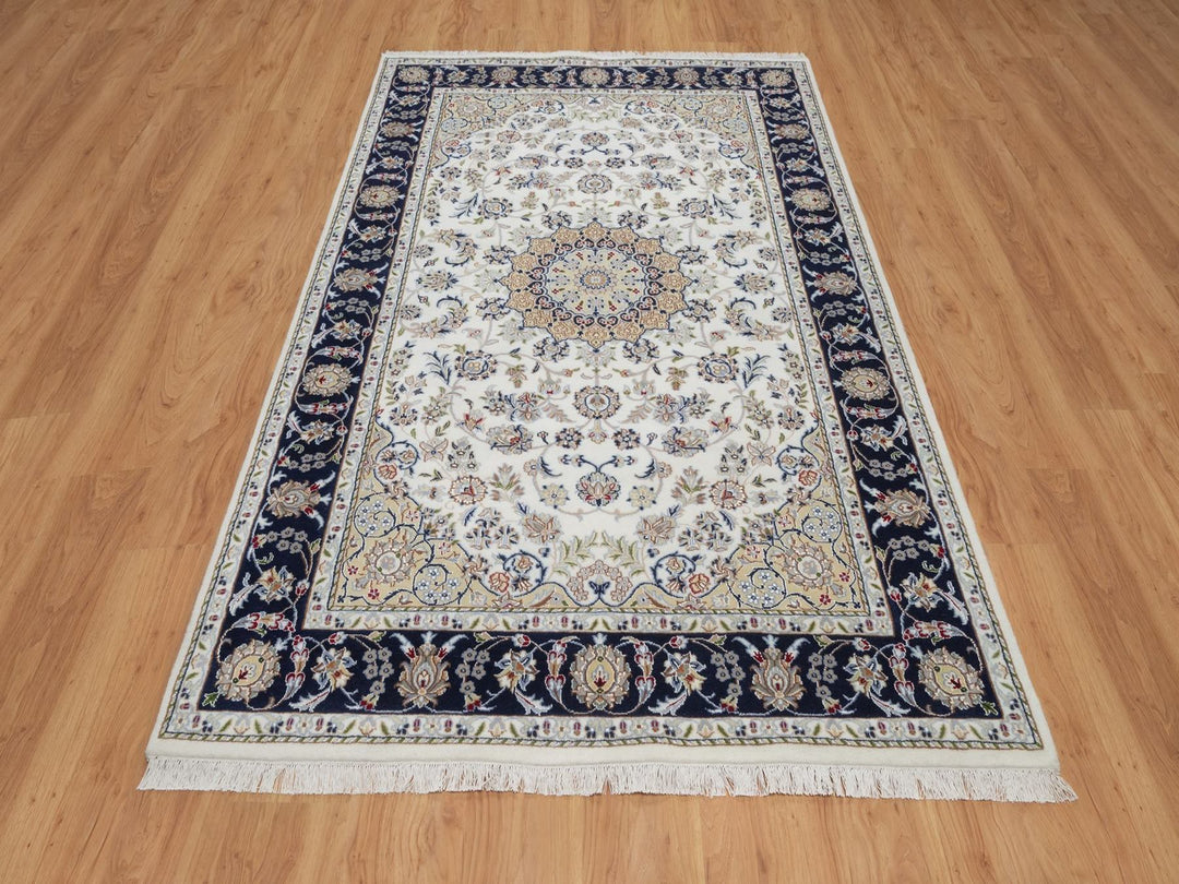 5'2" x 8'3" New Hand Knotted Ivory Wool & Silk Rectangle Oriental Rug - MOA10292001