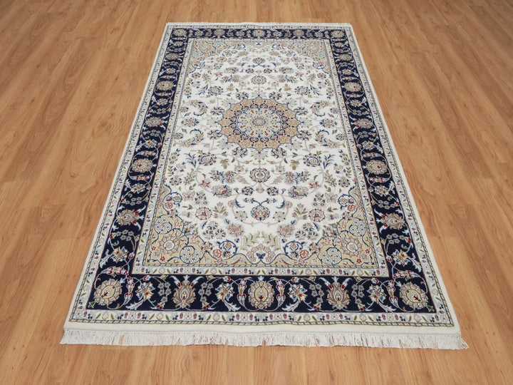 5'2" x 8'3" New Hand Knotted Ivory Wool & Silk Rectangle Oriental Rug - MOA10292001