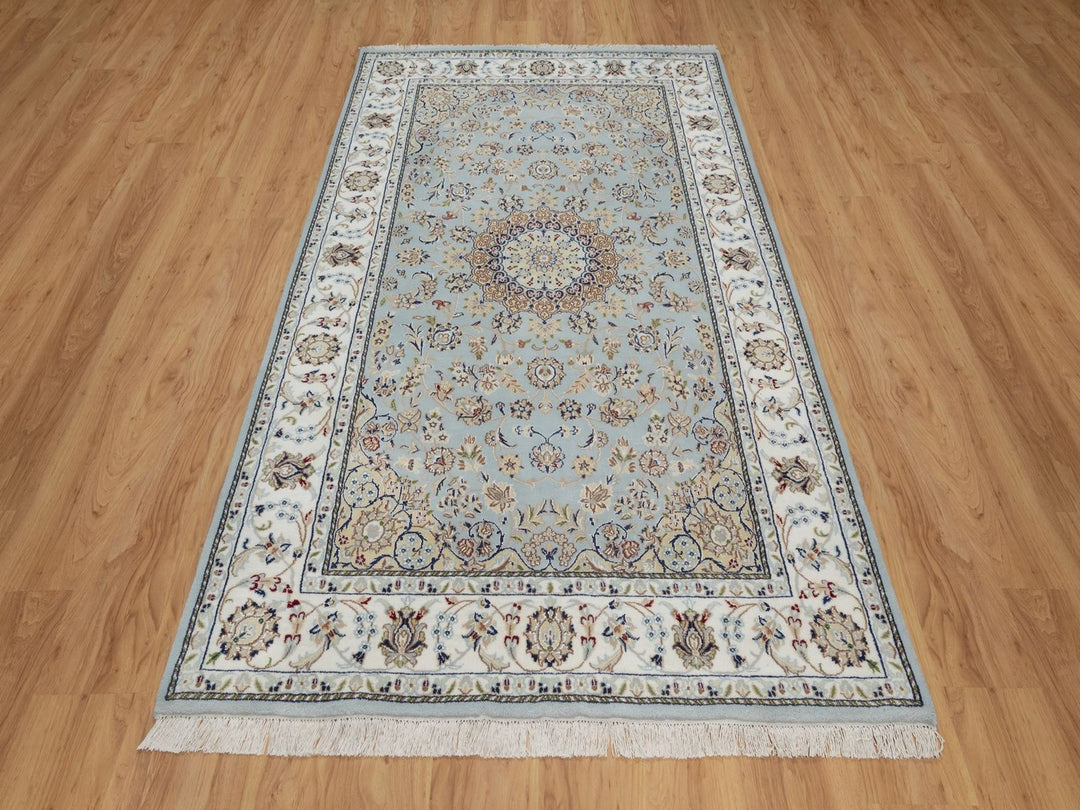 4'11" x 8'1" New Hand Knotted Blue Wool & Silk Rectangle Oriental Rug - MOA10292002