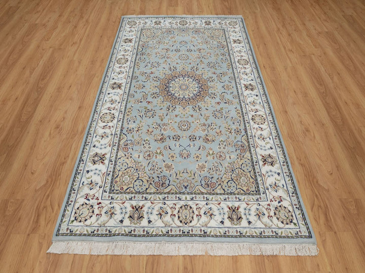 4'11" x 8'1" New Hand Knotted Blue Wool & Silk Rectangle Oriental Rug - MOA10292002