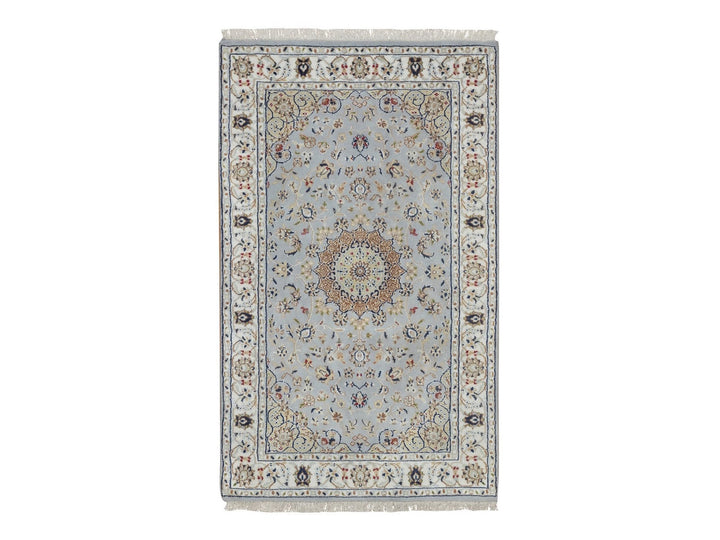 3'2" x 5'2" New Hand Knotted Blue Wool & Silk Rectangle Oriental Rug - MOA10292003