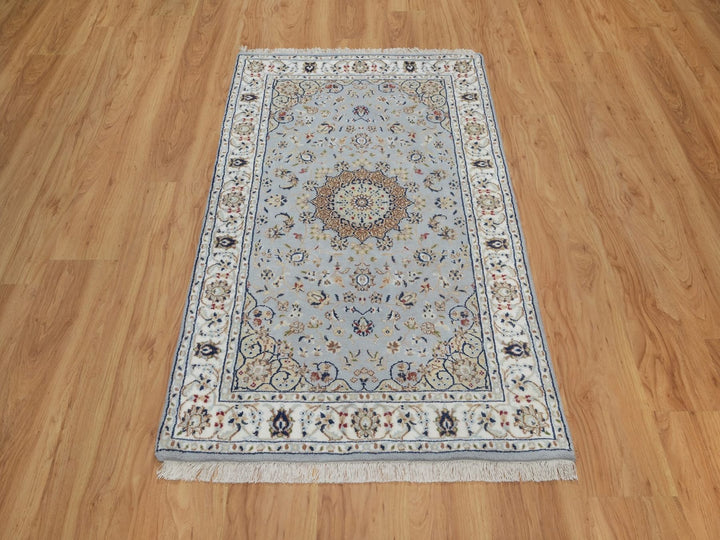 3'2" x 5'2" New Hand Knotted Blue Wool & Silk Rectangle Oriental Rug - MOA10292003