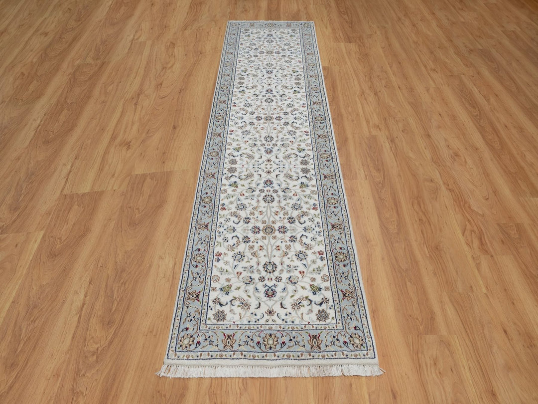 2'8" x 10'3" New Hand Knotted Ivory Wool & Silk Runner Oriental Rug - MOA10292004