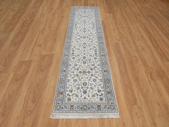 2'8" x 10'3" New Hand Knotted Ivory Wool & Silk Runner Oriental Rug - MOA10292004