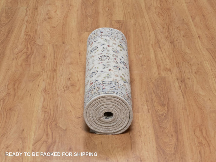 2'8" x 10'3" New Hand Knotted Ivory Wool & Silk Runner Oriental Rug - MOA10292004