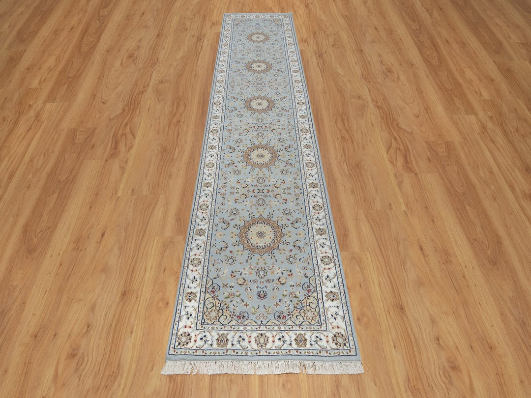 2'8" x 12'2" New Hand Knotted Blue Wool & Silk Runner Oriental Rug - MOA10292005