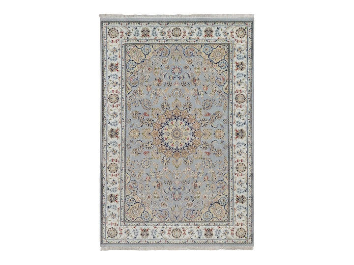 6'1" x 9'0" New Hand Knotted Blue Wool & Silk Rectangle Oriental Rug - MOA10292006