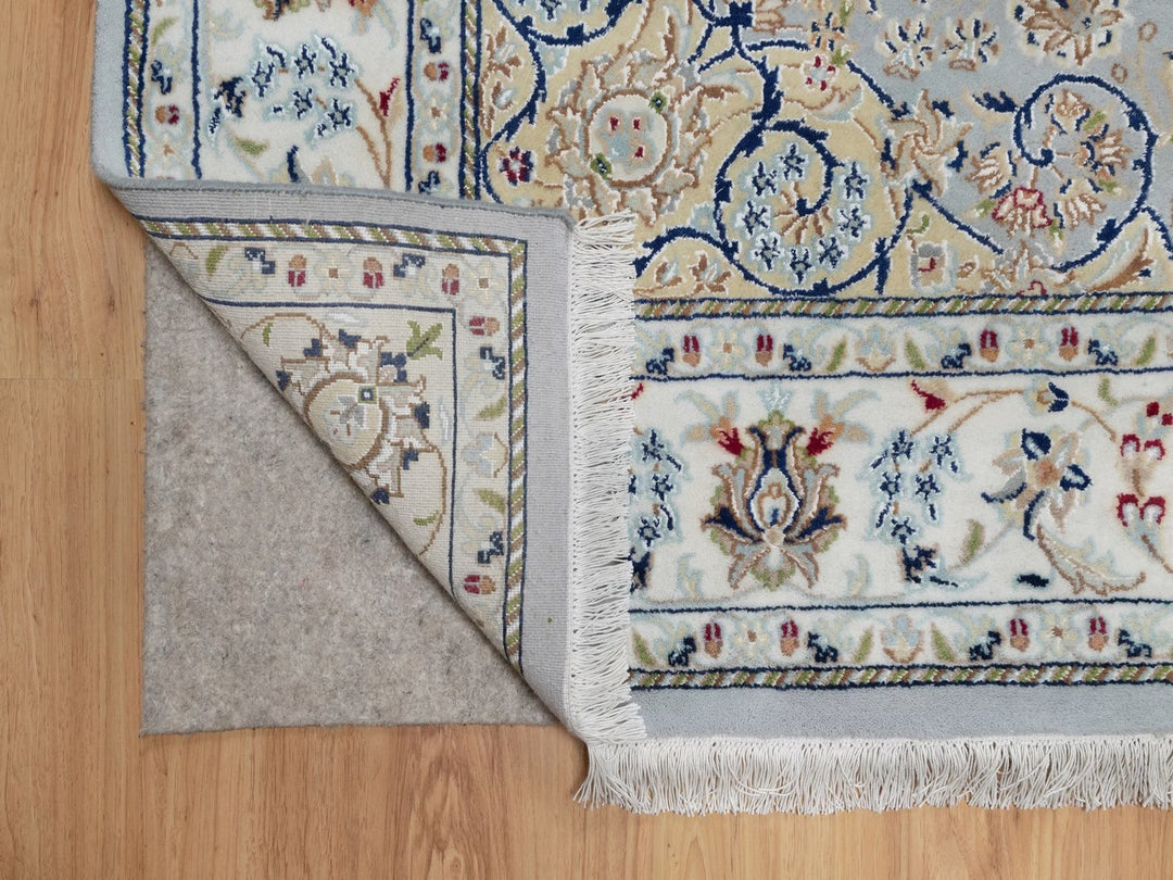 6'1" x 9'0" New Hand Knotted Blue Wool & Silk Rectangle Oriental Rug - MOA10292006