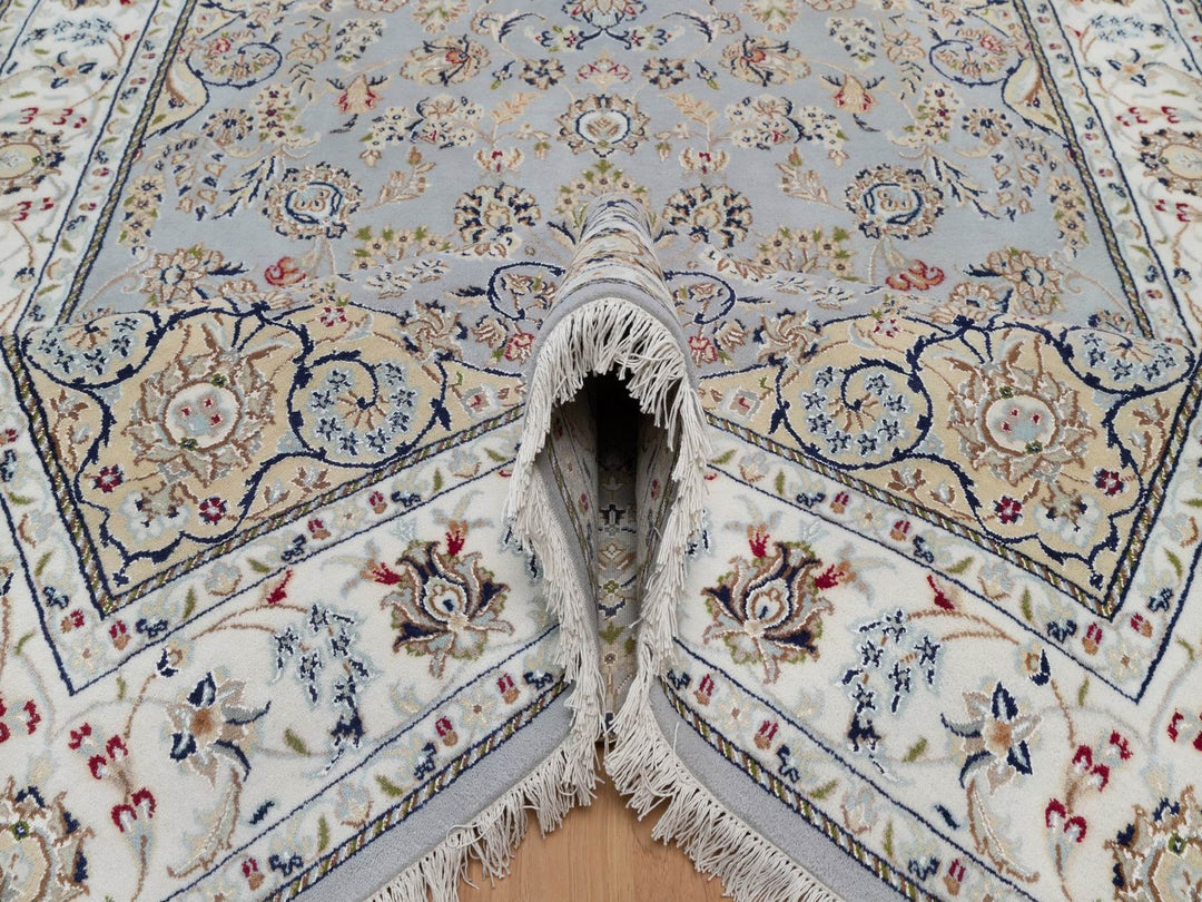 6'1" x 9'0" New Hand Knotted Blue Wool & Silk Rectangle Oriental Rug - MOA10292006