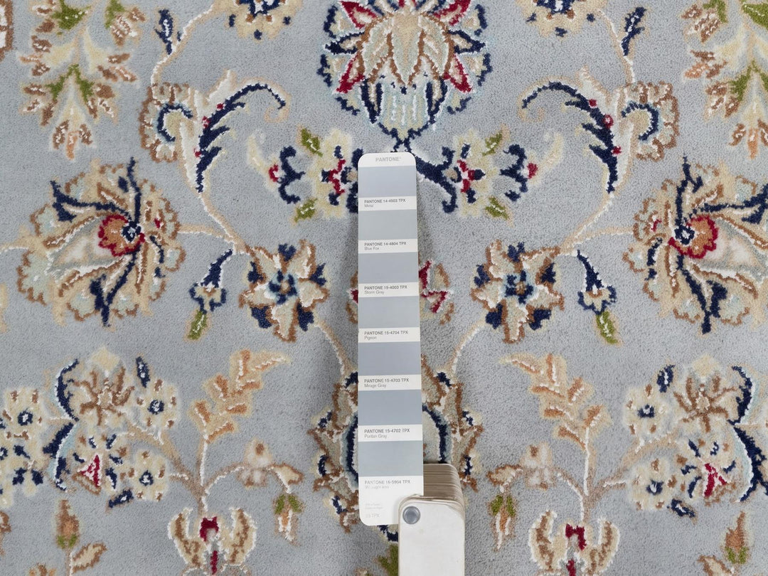 6'1" x 9'0" New Hand Knotted Blue Wool & Silk Rectangle Oriental Rug - MOA10292006