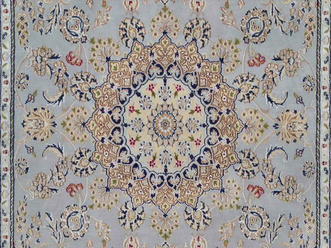 6'1" x 9'0" New Hand Knotted Blue Wool & Silk Rectangle Oriental Rug - MOA10292006