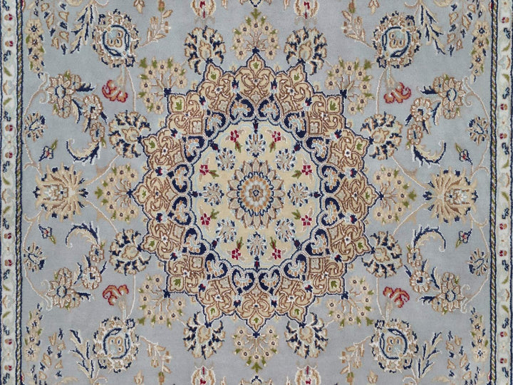 6'1" x 9'0" New Hand Knotted Blue Wool & Silk Rectangle Oriental Rug - MOA10292006