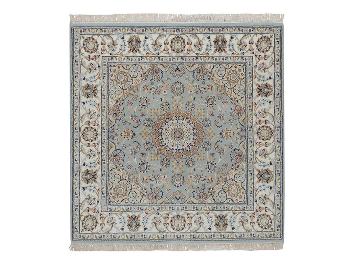 4'9" x 5'1" New Hand Knotted Grey Wool & Silk Square Oriental Rug - MOA10292007