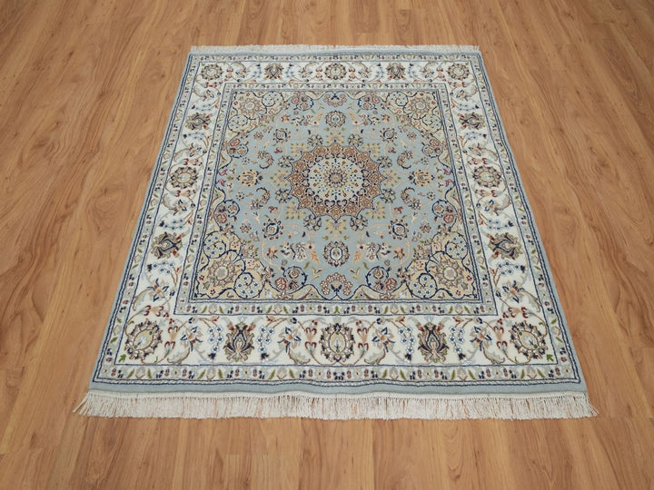 4'9" x 5'1" New Hand Knotted Grey Wool & Silk Square Oriental Rug - MOA10292007