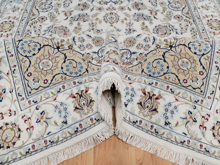 6'1" x 9'0" New Hand Knotted Ivory Wool & Silk Rectangle Oriental Rug - MOA10292008