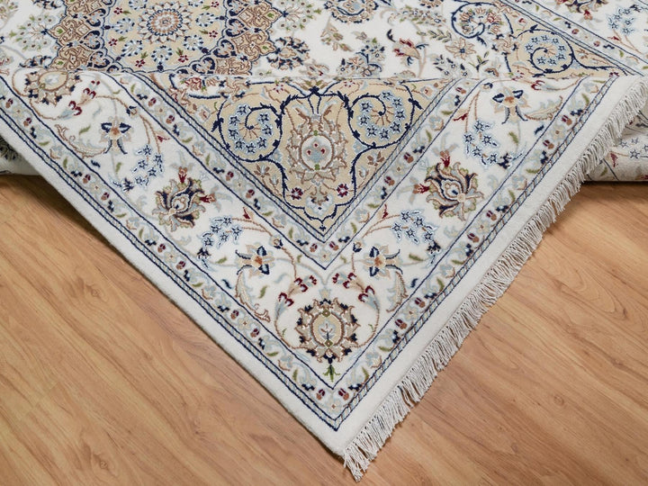 6'1" x 9'0" New Hand Knotted Ivory Wool & Silk Rectangle Oriental Rug - MOA10292008