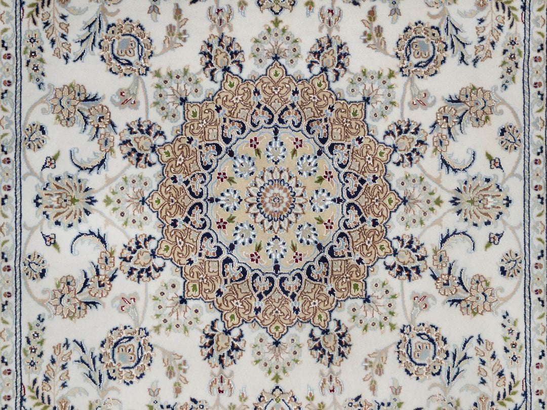 6'1" x 9'0" New Hand Knotted Ivory Wool & Silk Rectangle Oriental Rug - MOA10292008