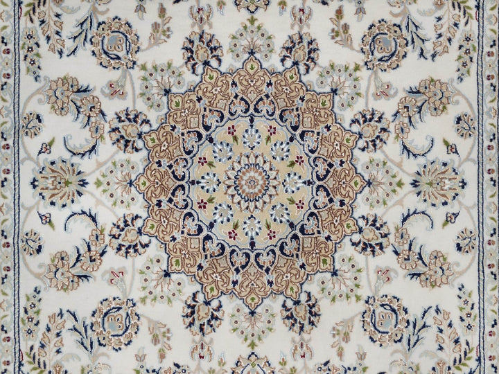 6'1" x 9'0" New Hand Knotted Ivory Wool & Silk Rectangle Oriental Rug - MOA10292008