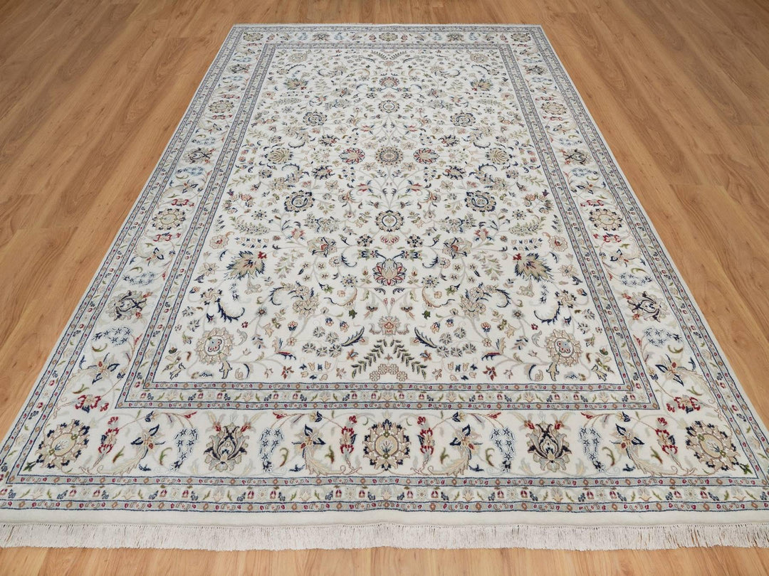 8'11" x 12'2" New Hand Knotted Ivory Wool & Silk Rectangle Oriental Rug - MOA10292009