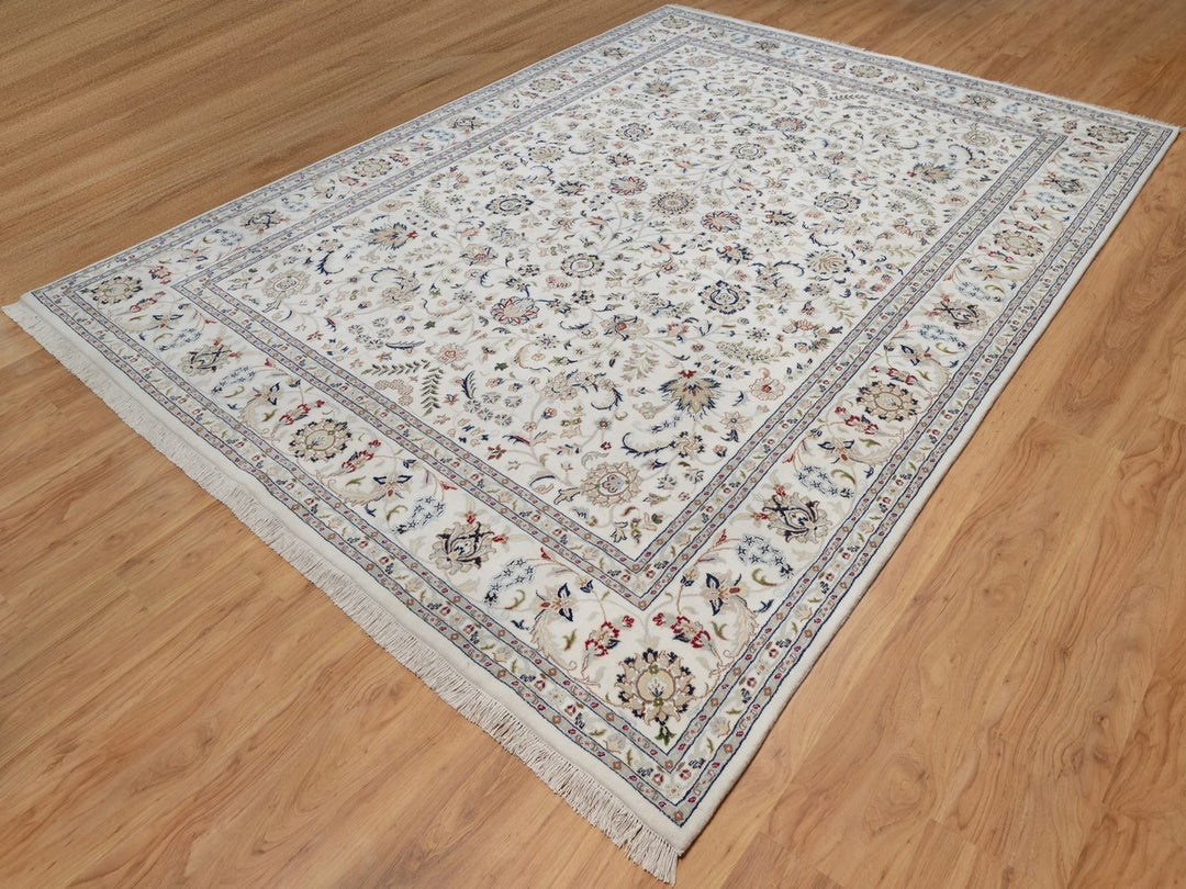 8'11" x 12'2" New Hand Knotted Ivory Wool & Silk Rectangle Oriental Rug - MOA10292009