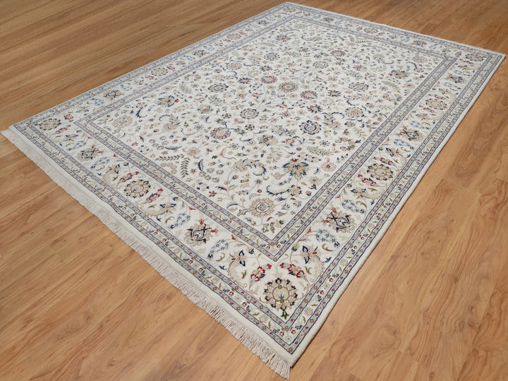 8'11" x 12'2" New Hand Knotted Ivory Wool & Silk Rectangle Oriental Rug - MOA10292009