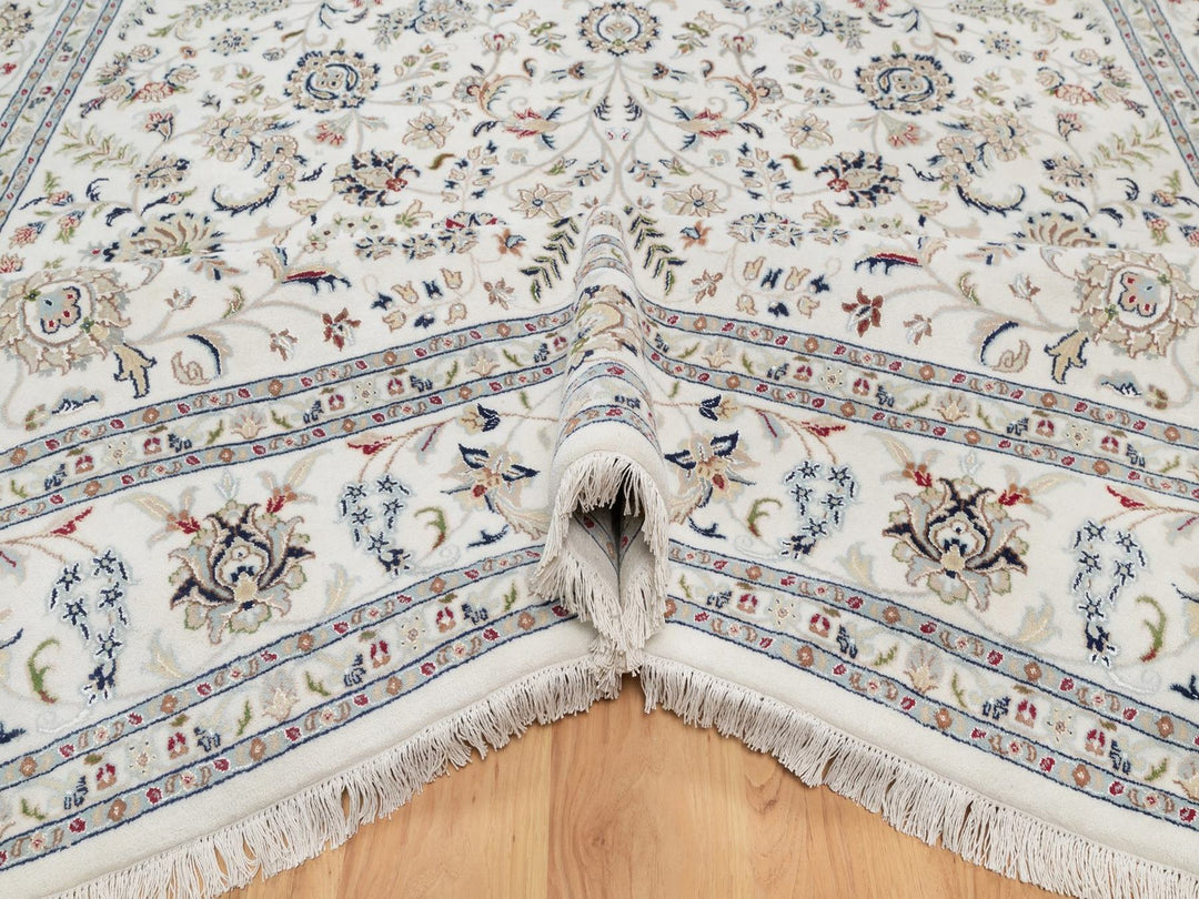 8'11" x 12'2" New Hand Knotted Ivory Wool & Silk Rectangle Oriental Rug - MOA10292009