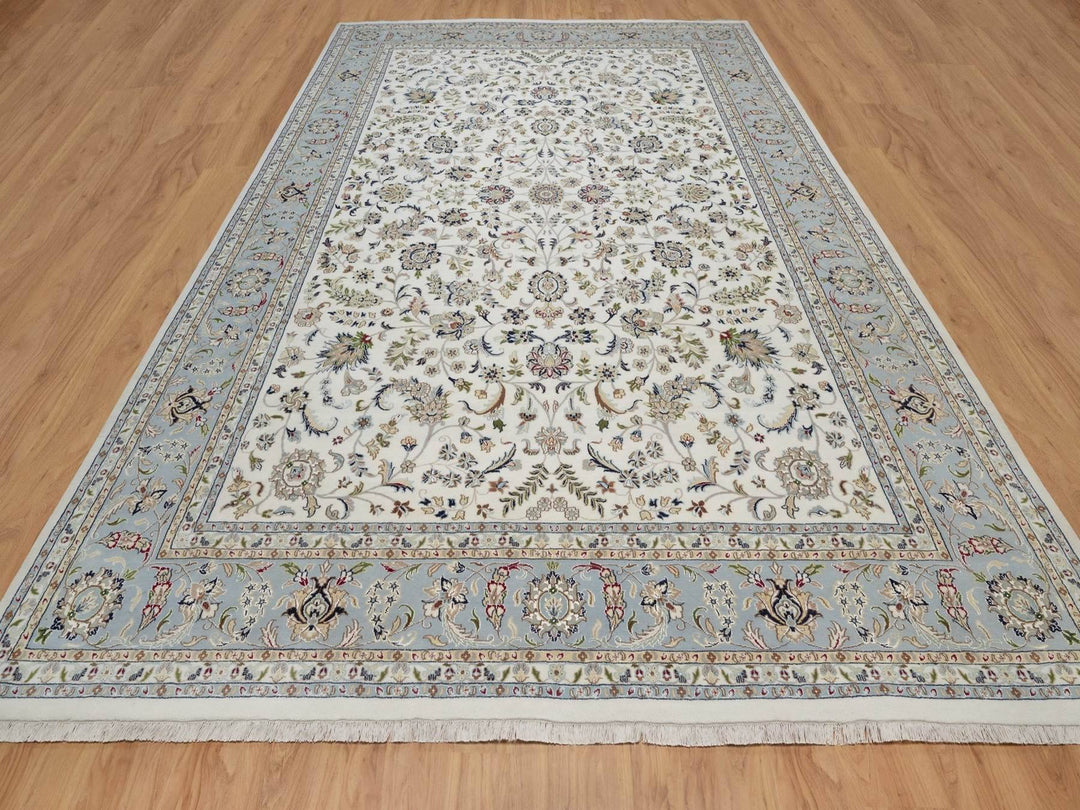9'10" x 14'5" New Hand Knotted Ivory Wool & Silk Rectangle Oriental Rug - MOA10292010