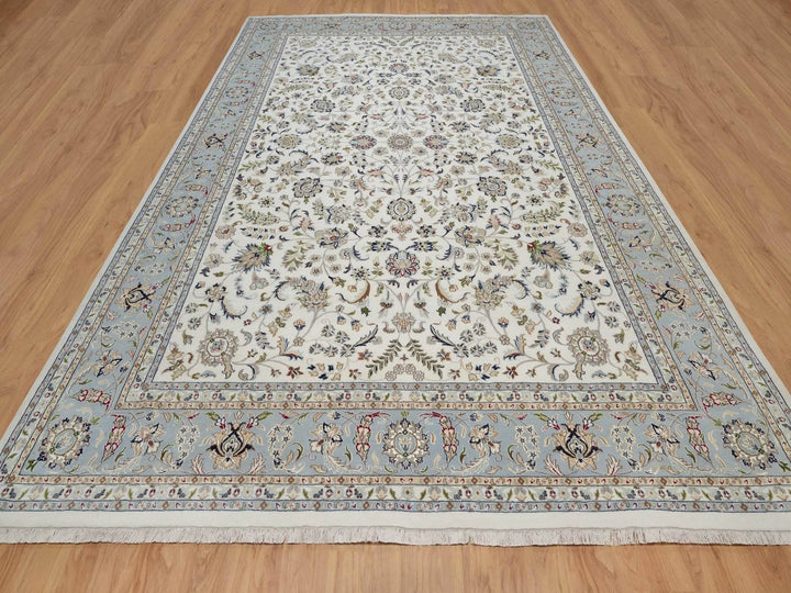 9'10" x 14'5" New Hand Knotted Ivory Wool & Silk Rectangle Oriental Rug - MOA10292010