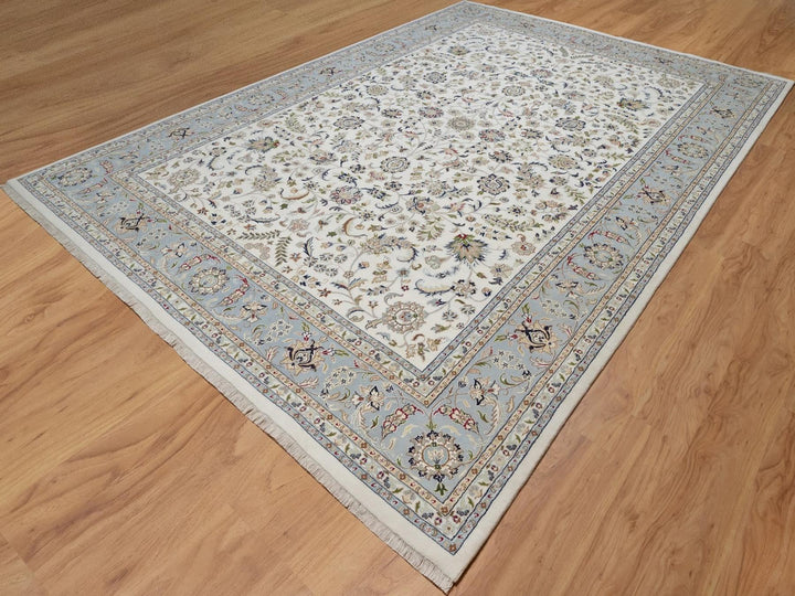 9'10" x 14'5" New Hand Knotted Ivory Wool & Silk Rectangle Oriental Rug - MOA10292010