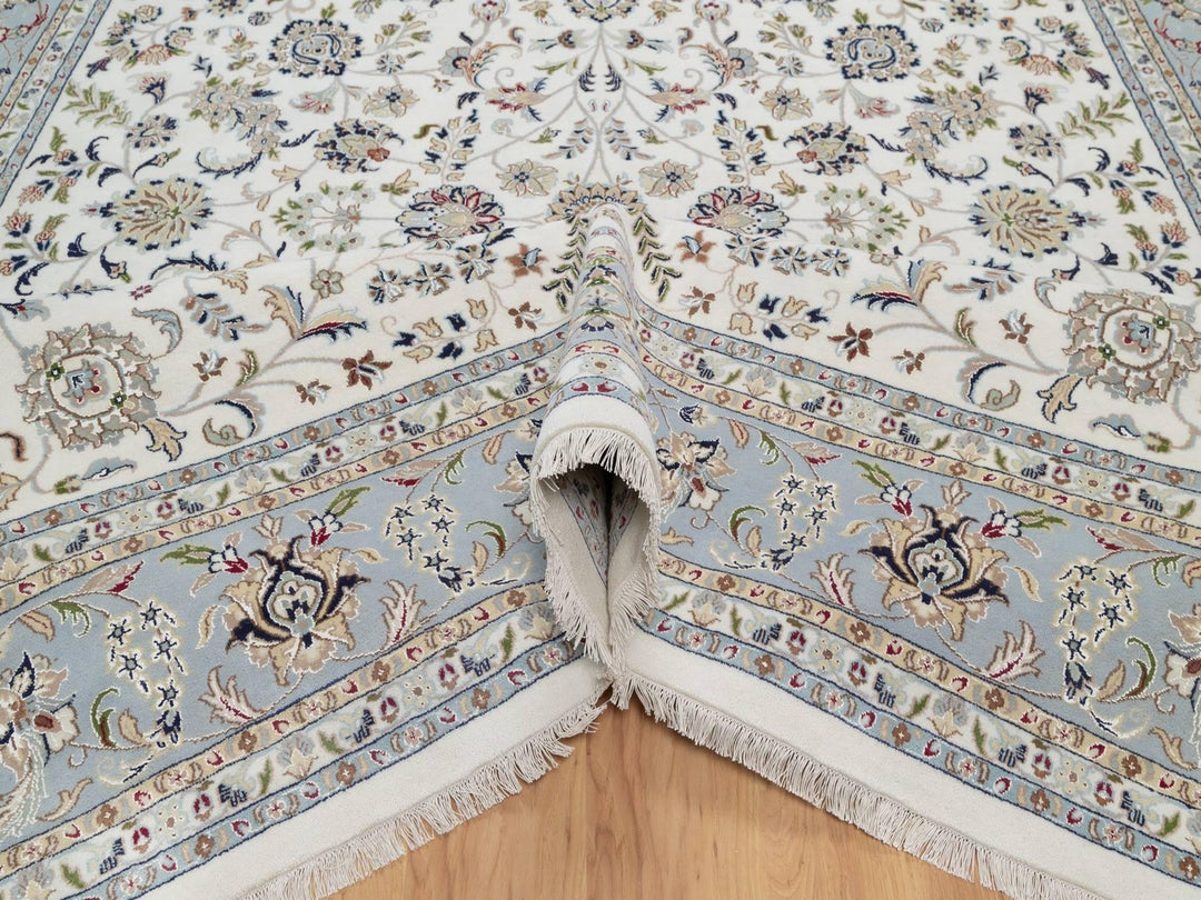 9'10" x 14'5" New Hand Knotted Ivory Wool & Silk Rectangle Oriental Rug - MOA10292010