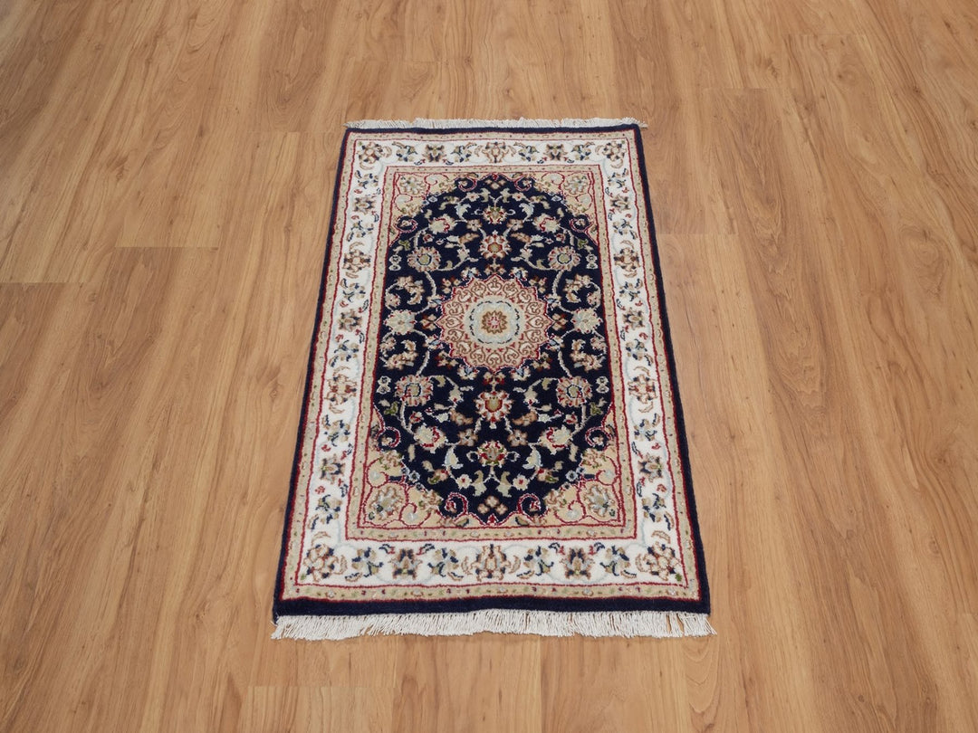 2'2" x 3'2" New Hand Knotted Blue Wool & Silk Rectangle Oriental Rug - MOA10292011