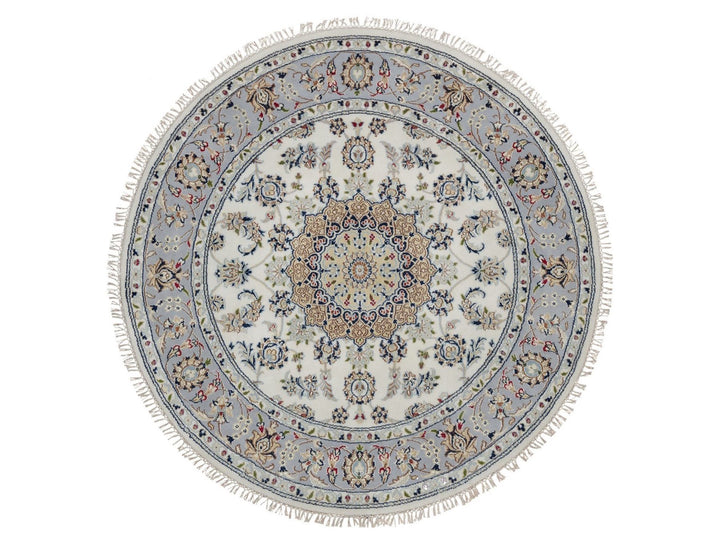 5'1" x 5'2" New Hand Knotted Ivory Wool & Silk Round Oriental Rug - MOA10292012