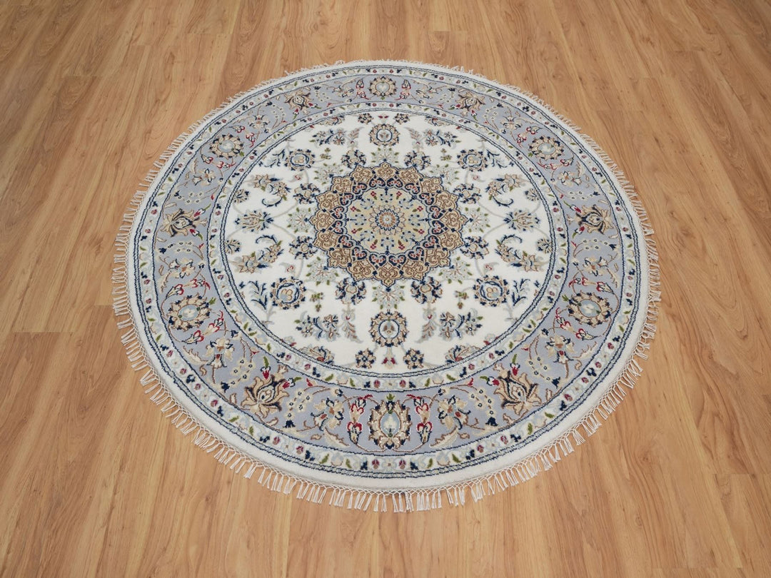 5'1" x 5'2" New Hand Knotted Ivory Wool & Silk Round Oriental Rug - MOA10292012
