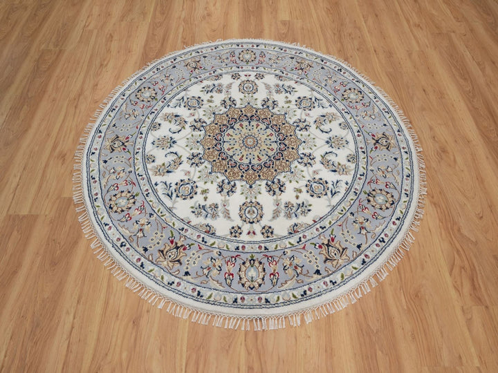 5'1" x 5'2" New Hand Knotted Ivory Wool & Silk Round Oriental Rug - MOA10292012