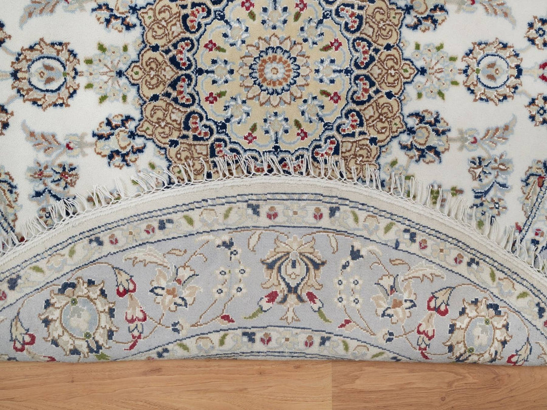 5'1" x 5'2" New Hand Knotted Ivory Wool & Silk Round Oriental Rug - MOA10292012