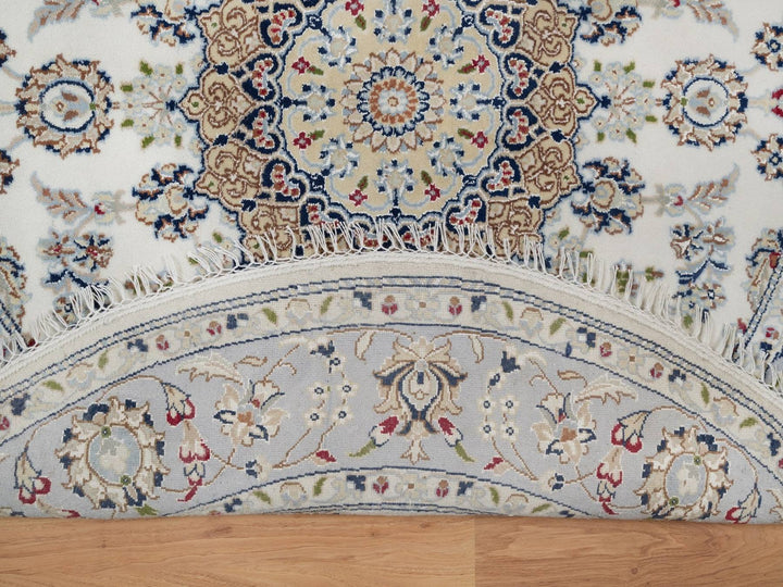 5'1" x 5'2" New Hand Knotted Ivory Wool & Silk Round Oriental Rug - MOA10292012