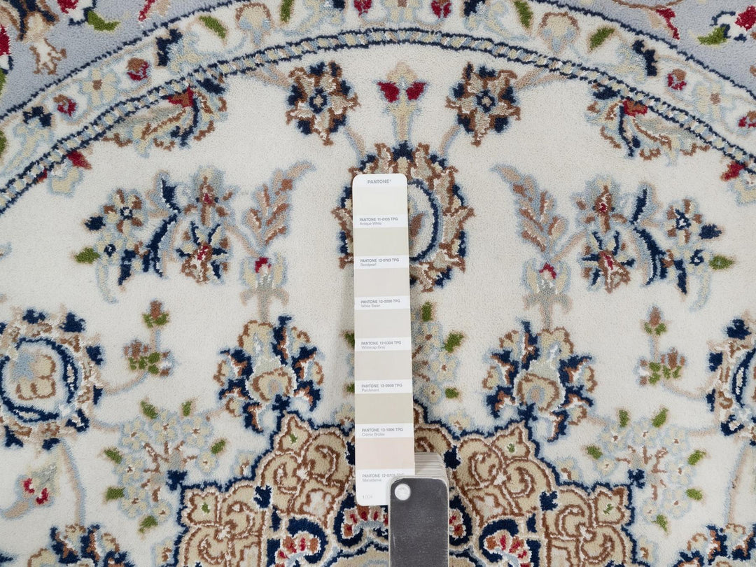 5'1" x 5'2" New Hand Knotted Ivory Wool & Silk Round Oriental Rug - MOA10292012